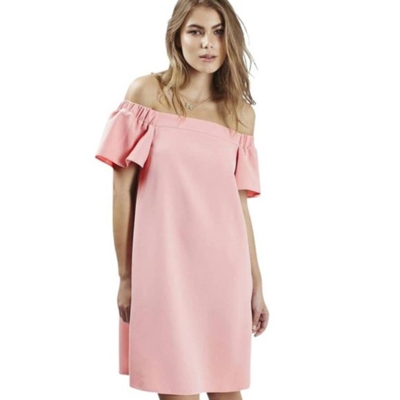 Topshop Dusty Pink Off Shoulder Flutter Summer Dress 2 - Picture 3 of 15